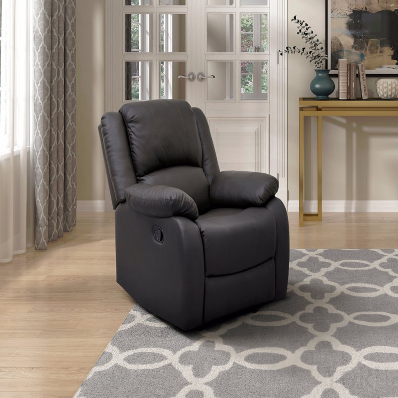 Fauteuil inclinable moderne en similicuir brun foncé avec accoudoirs coussinés et plateau en bois massif 1pc