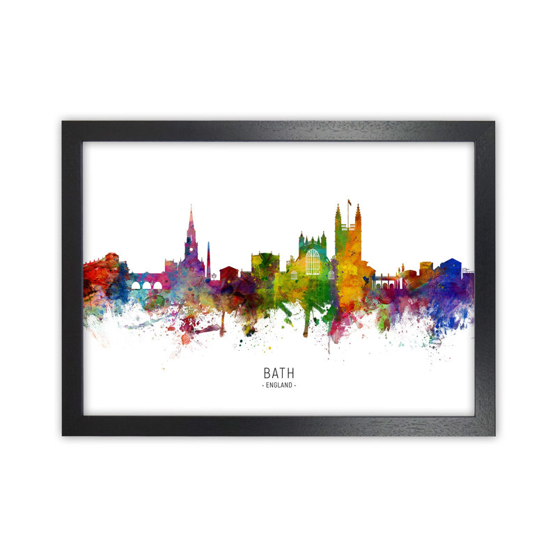 Bath England Skyline by Michael Tompsett - Print, 64cm H x 88cm W x 3cm D, Black Framed