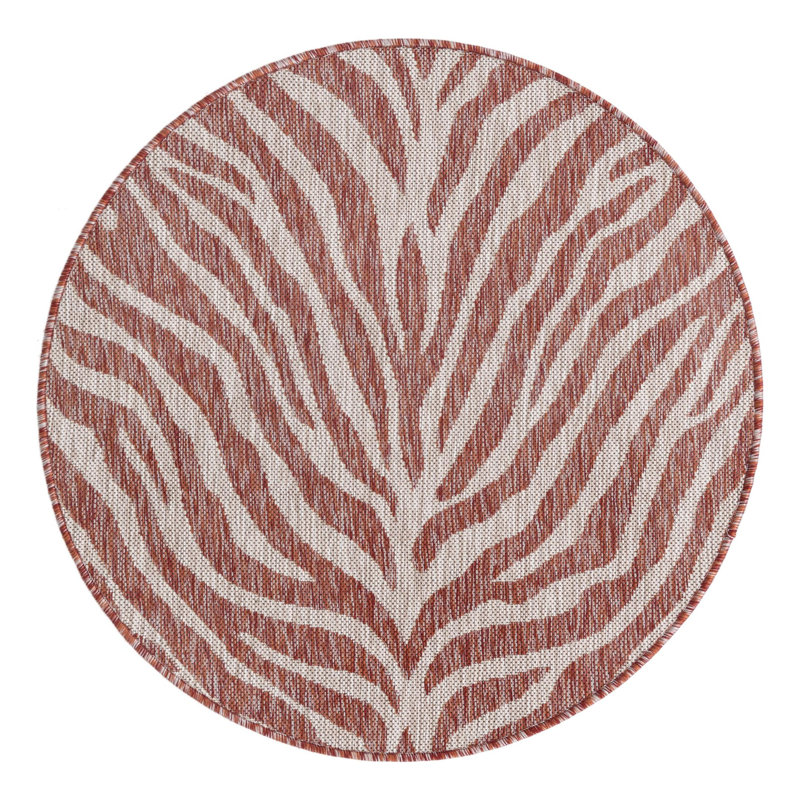 Rust Red Tsavo Indoor/Outdoor Safari Rug, Round 3'