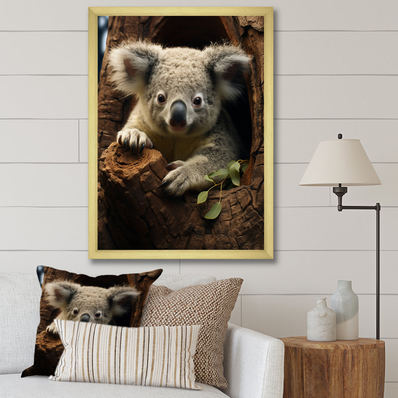 " Grey Koala Portrait II ", Gold Single Picture Frameed Canvas, 40" H x 30" W x 1.5" D