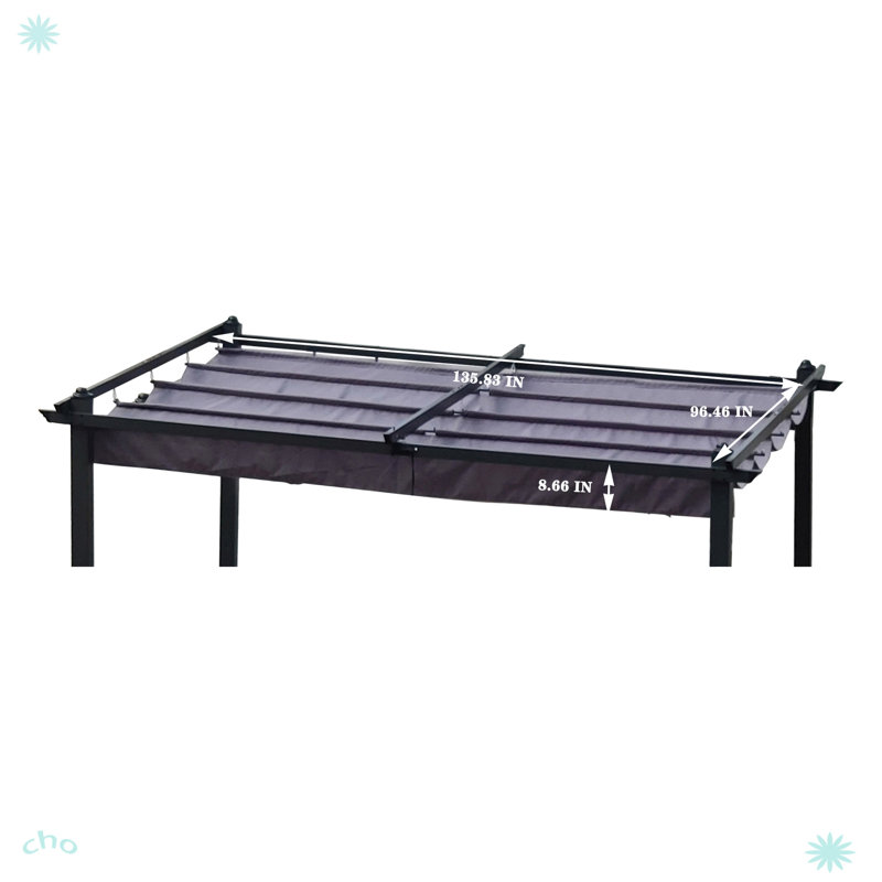 Pergola escamotable de remplacement pour terrasse, Gris, H 0,25 po x l 136,08 po x P 96,33 po
