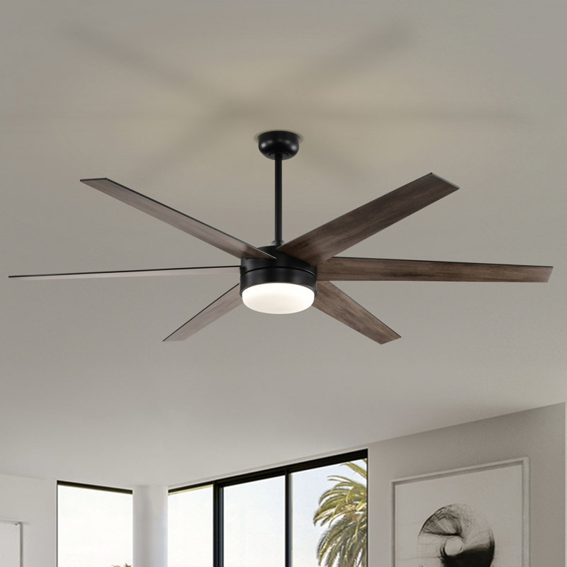 Matte Black Integrated Led 6 Speed Color Changing Indoor Ceiling Fan With Light And Remote, 16"H x 72"W x 72"D