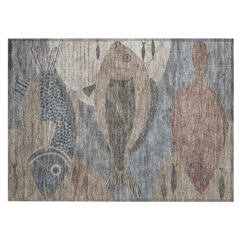 Machine Washable Indoor/Outdoor Chantille ACN2447 Coastal Rug, 1'8" x 2'6", Gray