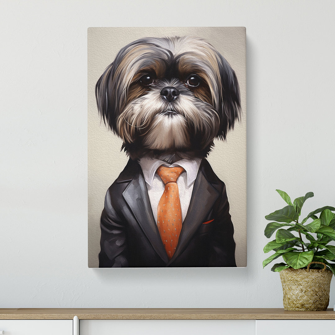 Shih Tzu in a Suit Painting No.4 - Wrapped Canvas