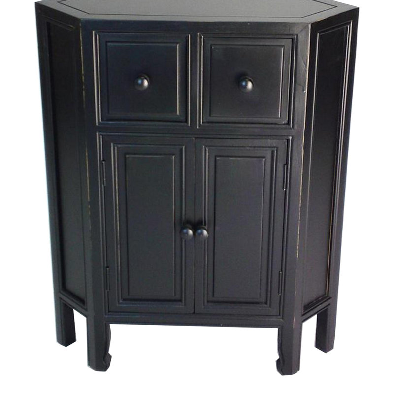 30 Inch Wooden 2 Door Corner Cabinet with 2 Drawers, Black