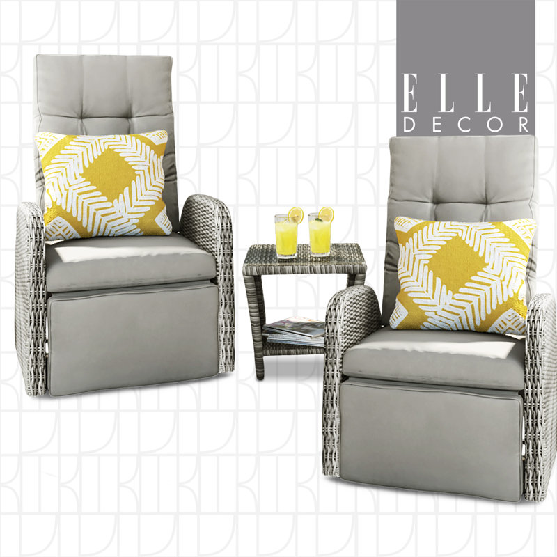 Vallauris Gray Wicker 3-Piece Reclining Outdoor Chair Set