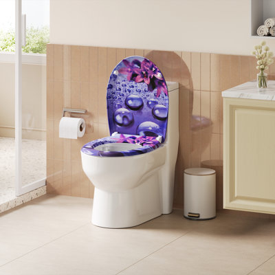 Toilet Seat, Soft Close O-Shape Loo Seat With Quick Release Function, 360° Adjustable Stainless Steel Hinges, Duroplast Top Mounting Toilet Lid, With Raindrops Printing