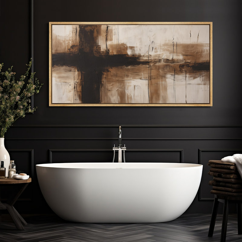 «Neutral Beige and Brown Cross Abstract with Soft Gradient», reproduction d'art encadrée sur toile encadrée, Naturel