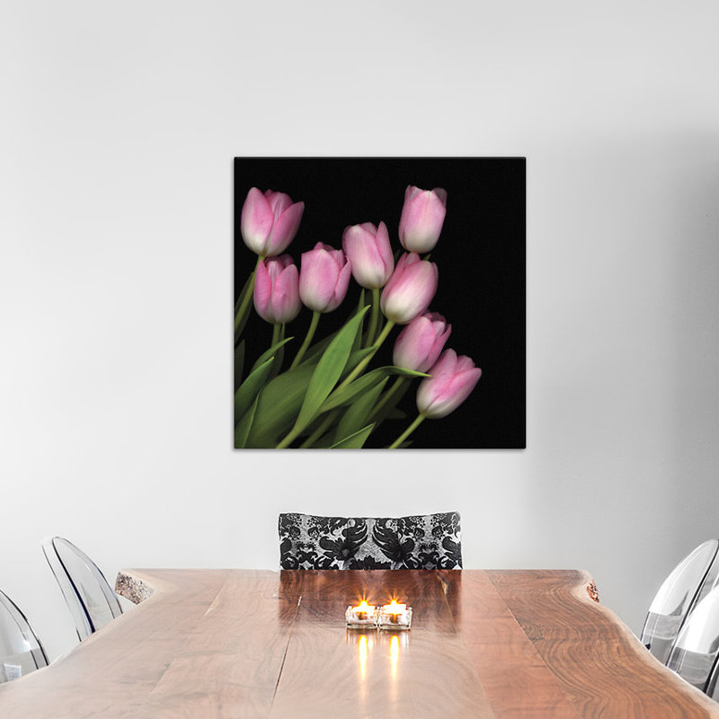 Rose pastel doux, reproduction de photo sur toile tendue, H 18 po x l 18 po x P 1,5 po, Toile avec cadre noir, Pas de tapis