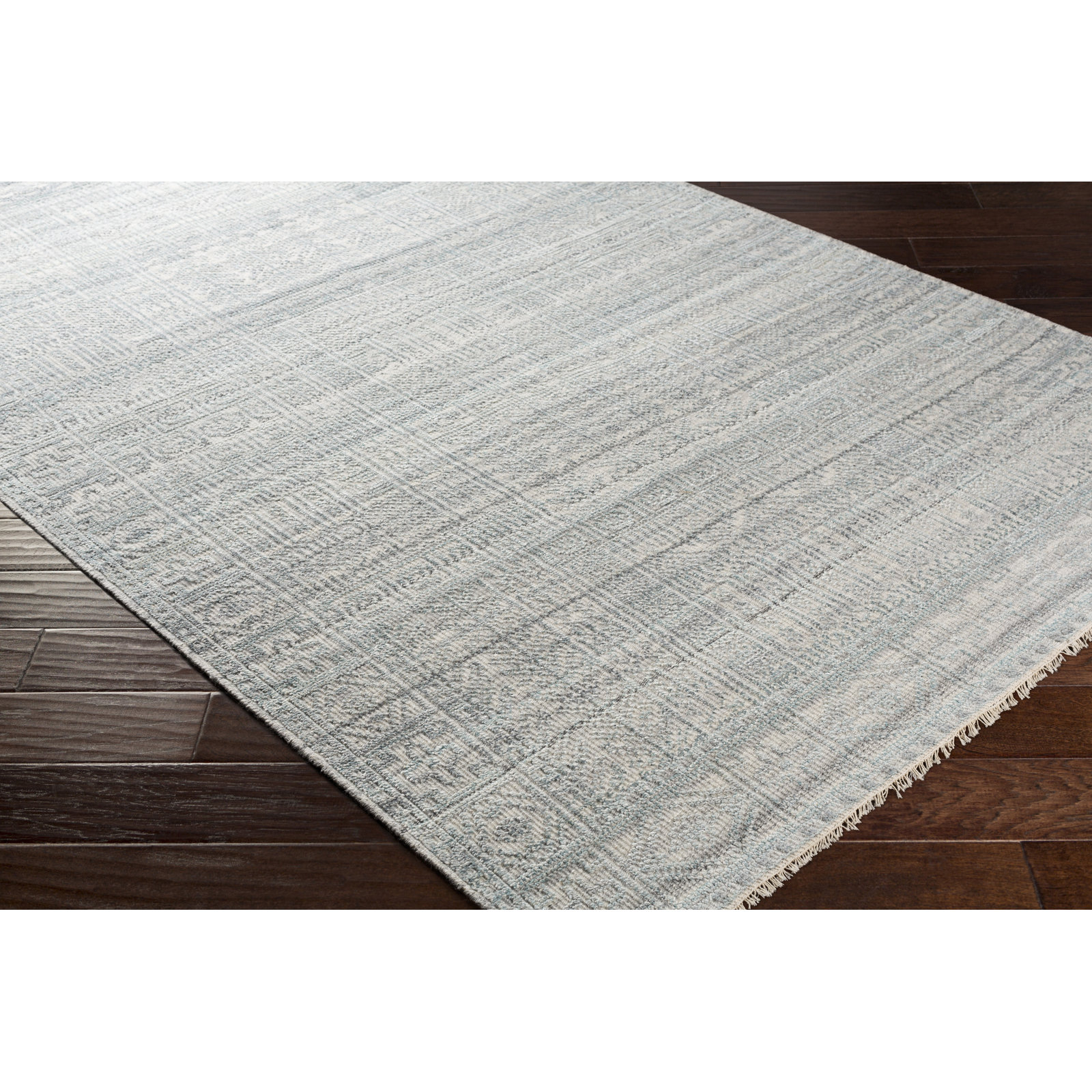 Indrakumar Teal Gray Hand-Knotted Rug, Rectangle 10' x 14'
