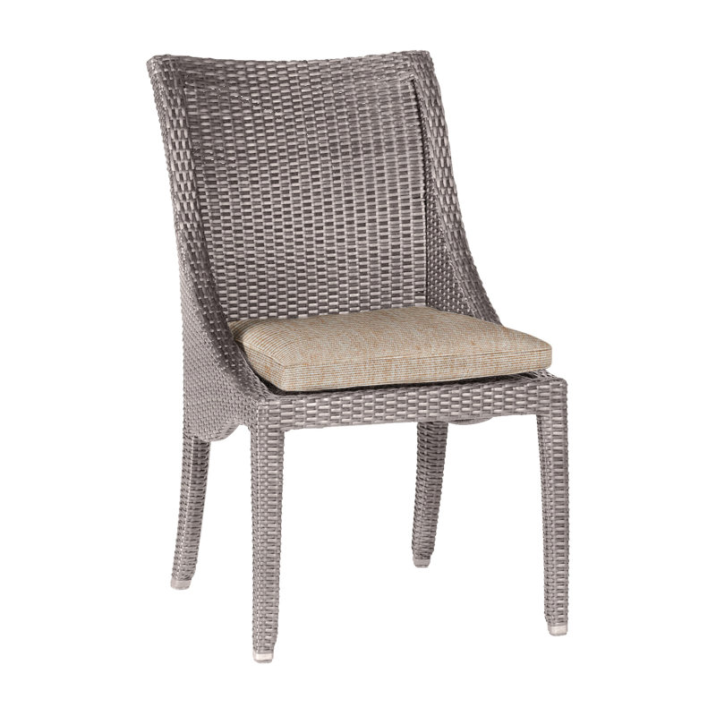 Athena Patio Dining Side Chair with Cushion, Oyster, Canvas Sand, Welt