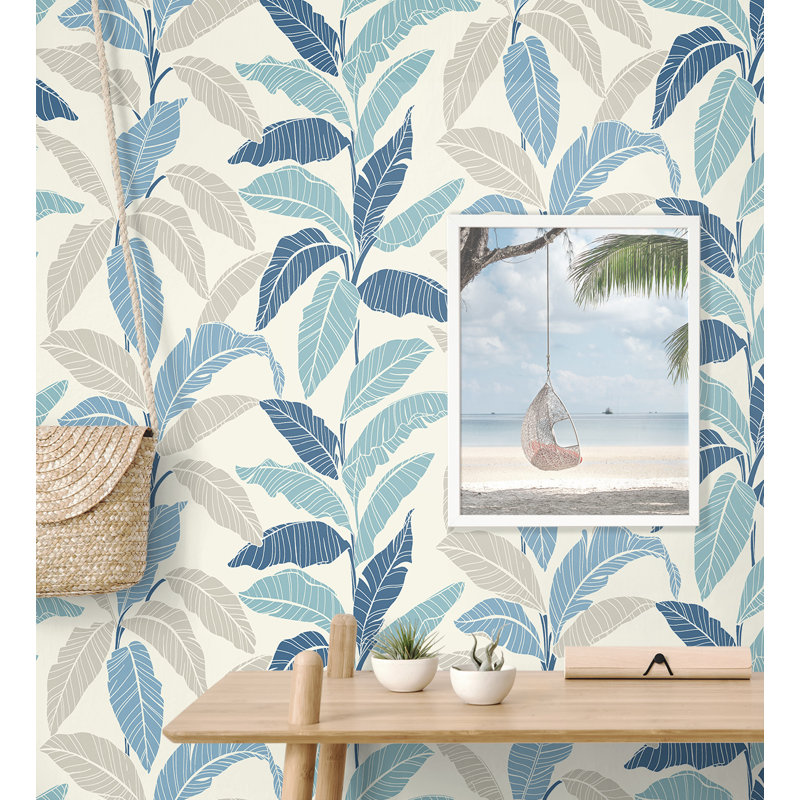 Tommy Bahama Leafy Palm 18' L x 20.5" W Peel and Stick Wallpaper Roll, Blue