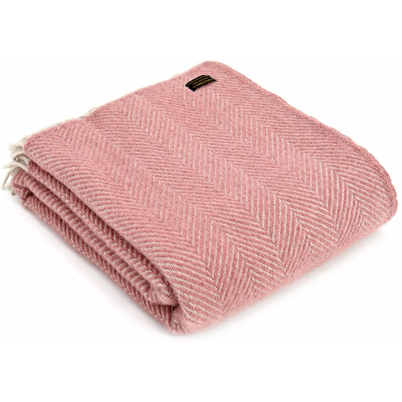100% Pure New Wool Throws, Dusky Pink/Pearl