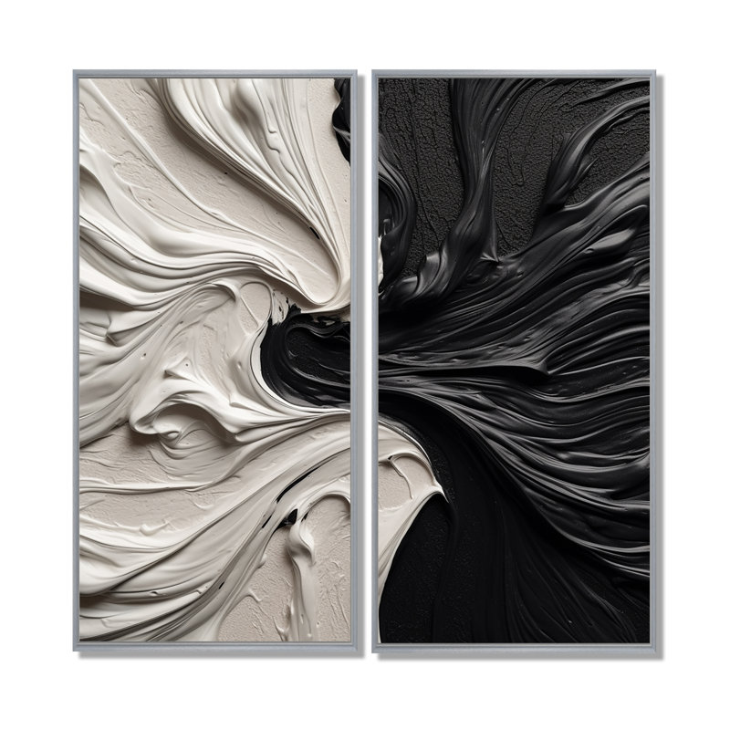 Grand décor mural géométrique abstrait noir et blanc marbré Dreamscape III, 40" H x 40" W, Silver