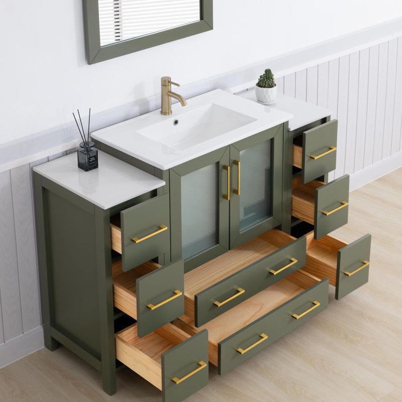 Meuble-lavabo simple 54 po avec plateau et miroir, Vert rétro