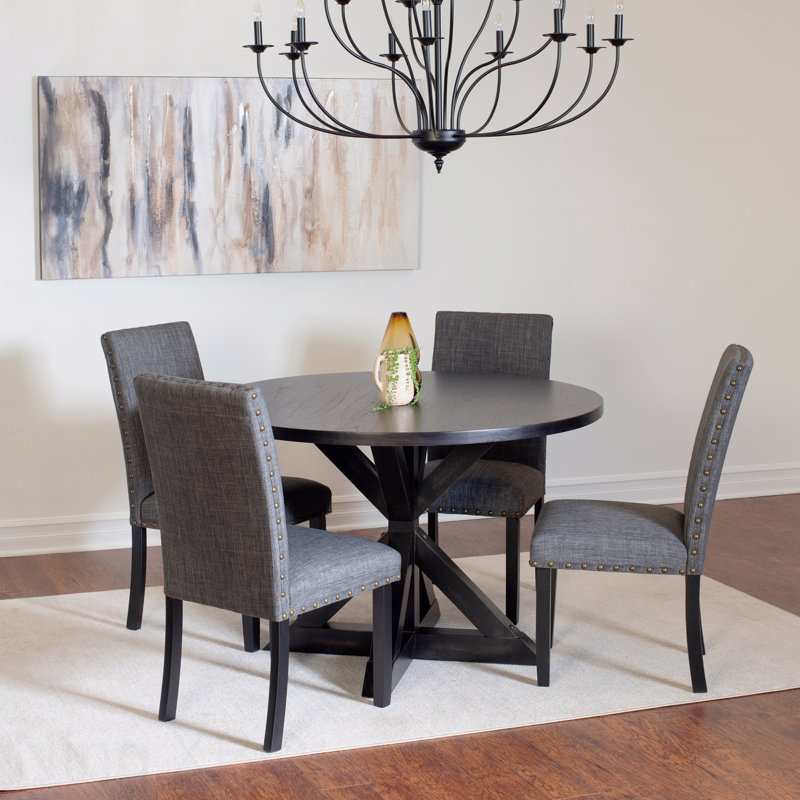 Ensemble de salle à manger 5 pièces Mytzi: table croisée et 4 chaises élégantes, Gris foncé