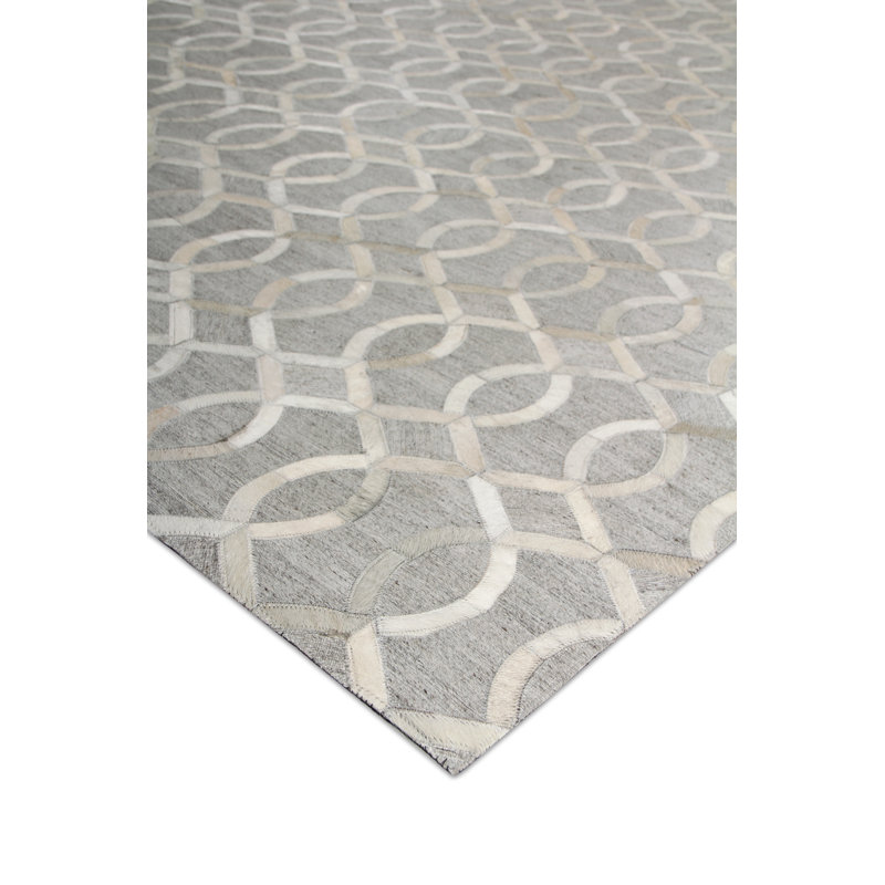 Berlin Cowhide Geometric Area Rug in Silver, Rectangle 5' x 8'