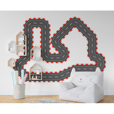 Racing Road Wall Decal Highway Vinyl Sticker Track Route Wall Decor Kids Playroom Room Wall Art Automotive Bedroom Mural Sticker 392RS