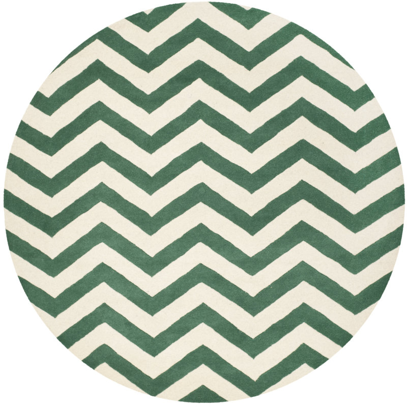 Teresita Hand-Tufted Wool Teal/Ivory Area Rug, Round 7'