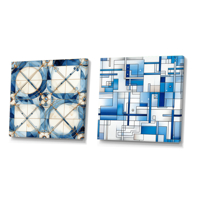 Cuzzocrea - Ensemble de 2 collages carrés à formes abstraites, Toile tendue, H 36 po x l 73 po