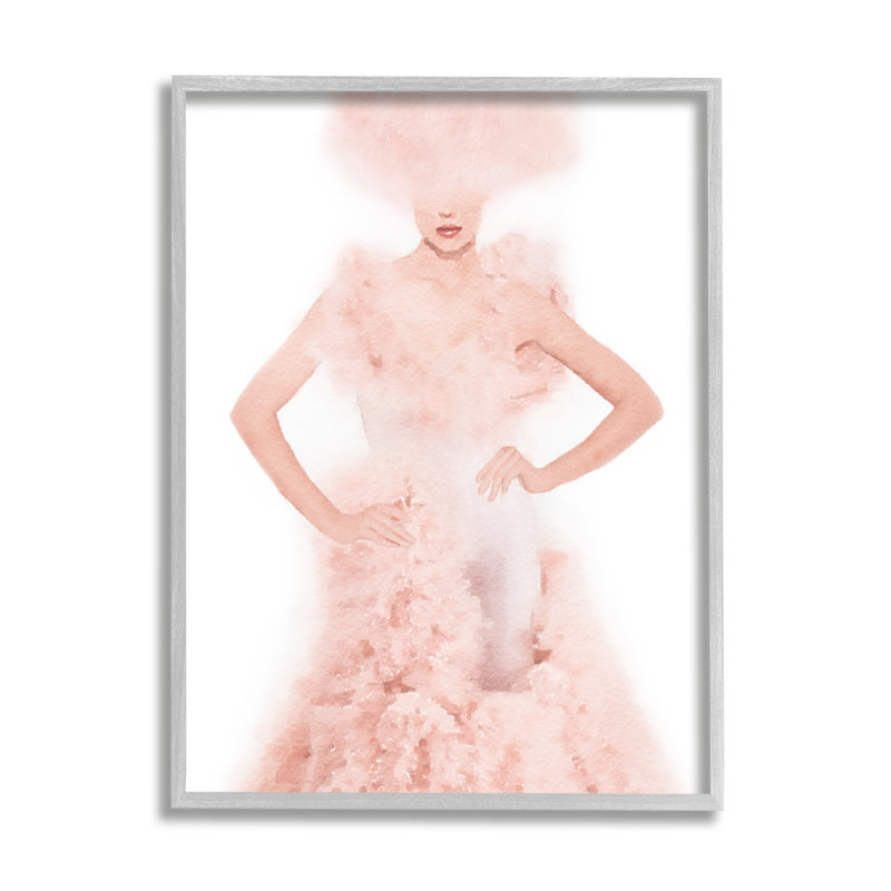 «Pink Fluffy Fashion Gown», impression graphique, H 30 po x l 24 po x P 1,5 po, Estampe numérique Farmhouse
