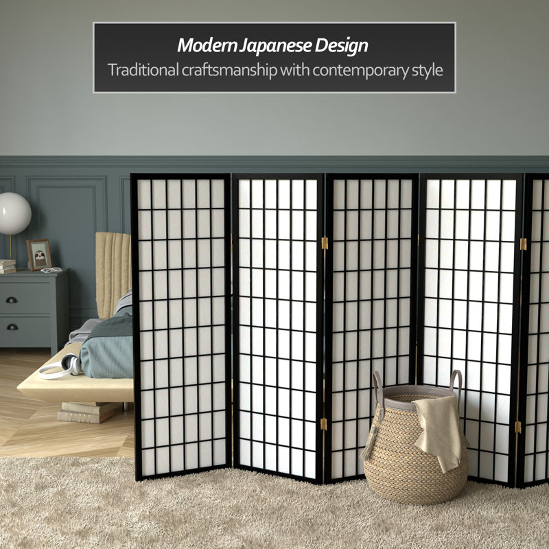 Écran court Shoji 50,75 "Alex, Noir, 6 panneaux