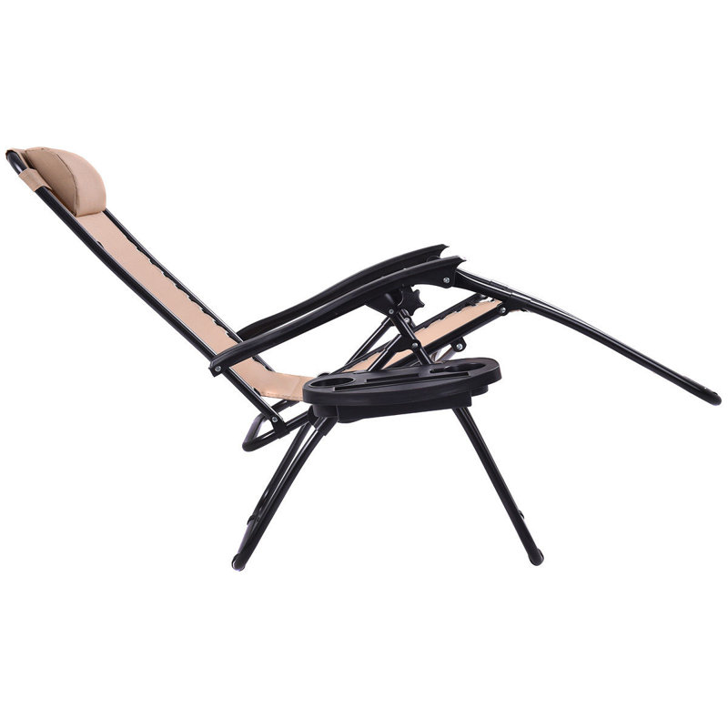 Chaise de patio pliante avec coussins Zechariah, Beige