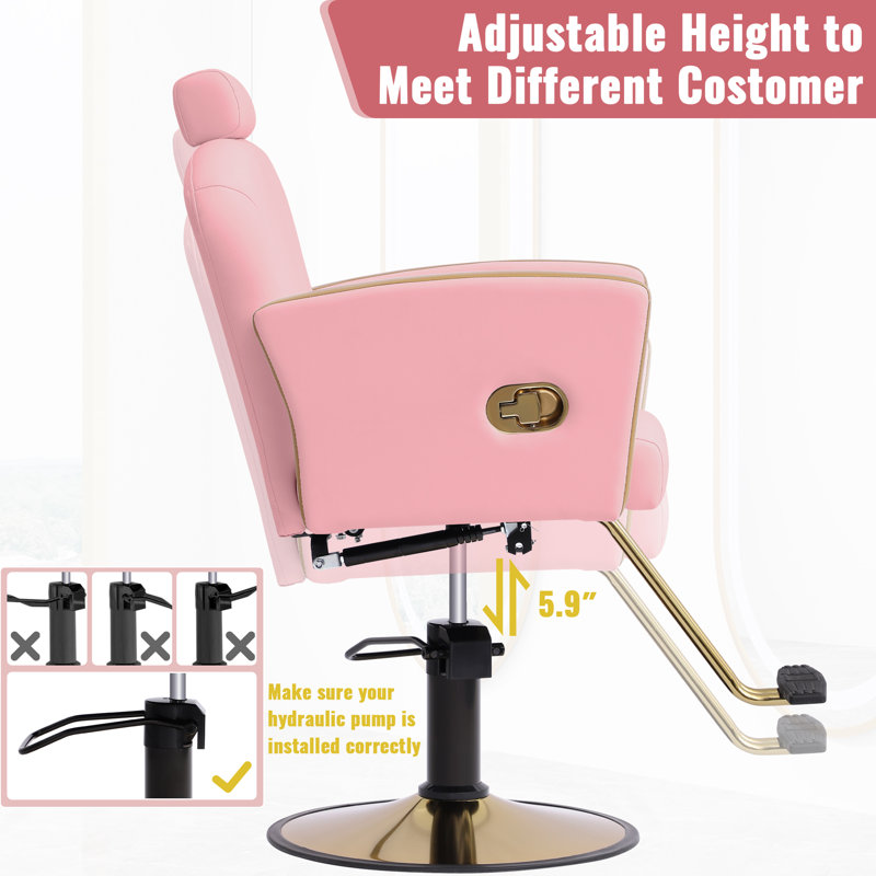Salon Chair For Hair Stylist,Barber Chair For Home Barbershop With Professional Hydraulic Pump -Pink/Silver, Pink, Silver