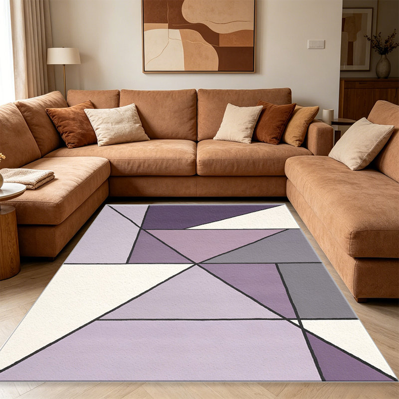 Purple Geometric Mosaic carpet-easy to clean, machine-washable, soft and comfortable; suitable for door mats, kitchens, living rooms, bedrooms, corridors, and laundry areas. Easy to clean, durable carpet for home decoration.