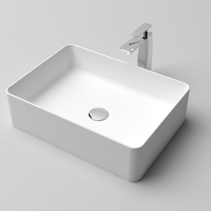 Matte White Bathroom Vessel Sink 20" X 14" Solid Surface - Compatible With Various Faucets Basin Easy To Install And Operate