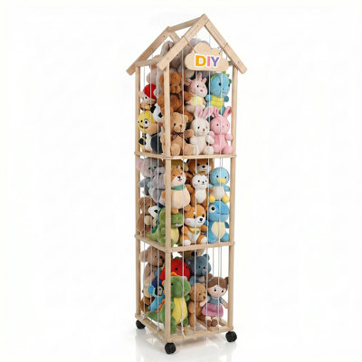  Plush Toy Storage Holder Kids Stuffed Animal Organiser Lockable Wheels