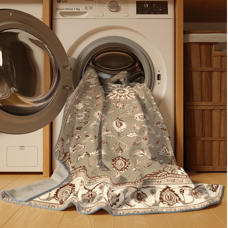 Machine Washable Persian Gray Area Rug, Square 4'