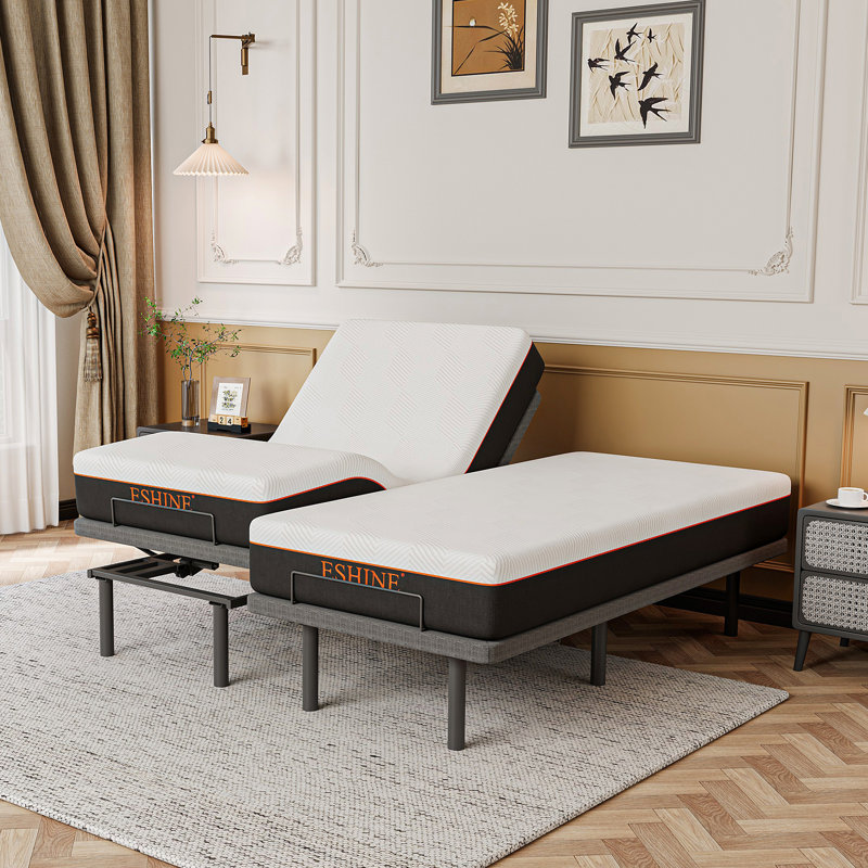 Lit réglable très grand divisé avec matelas en mousse à mémoire de forme de 10 po, massage, gravité zéro, télécommande sans fil et contrôle des applications