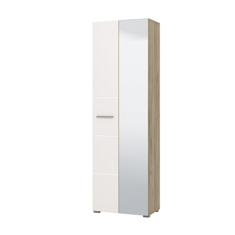 Jasdeep 2 Door Manufactured Wood Wardrobe, Grey Oak/White High Gloss