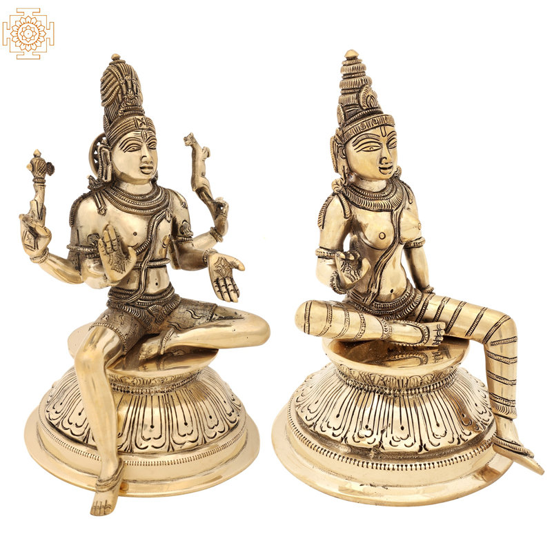 Statue 9 po Shiva Parvati assise en laiton fait à la main | Fabriqué en Inde 