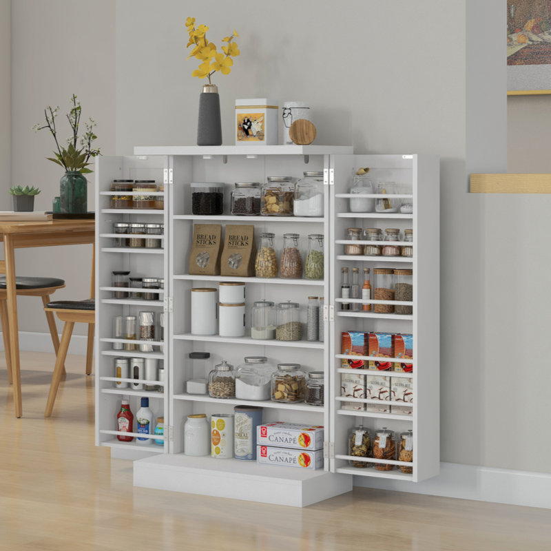 Armoire de rangement pour garde-manger autoportante de 41 po Covina avec 12 tablettes de porte Covina, Blanc
