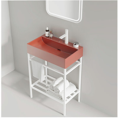 Meuble-lavabo 24 po avec lavabo en céramique, ensemble de lavabo console sur pied, lavabo rectangulaire en céramique sans robinet