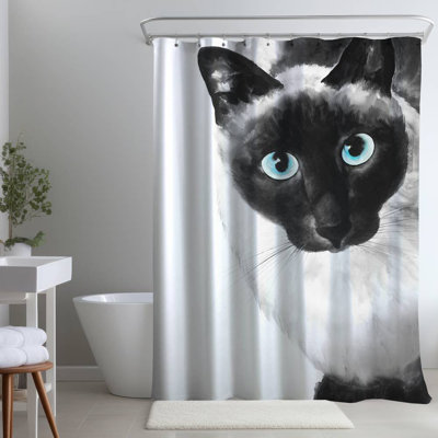 Blue Eyes Siamese Cat – Polyester Shower Curtain, Dye Sublimation Print, 71" W × 74" L