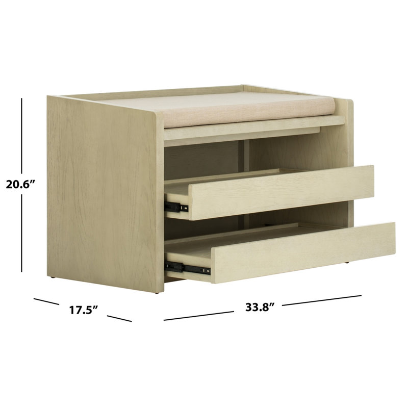 Banc de rangement en faux cuir Aryaan, Blanc délavé / beige
