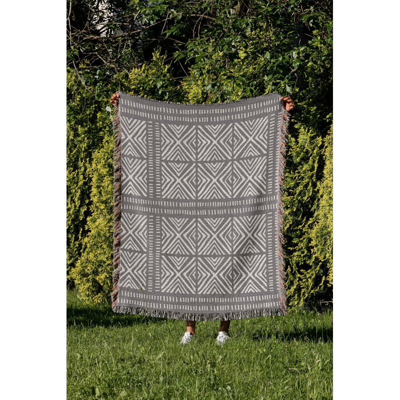 Jeté en coton Thora Tribal, Gris, 50 x 70