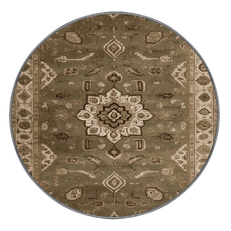 Tapis brun Tabriz lavable à la machine, Rond 5 pi