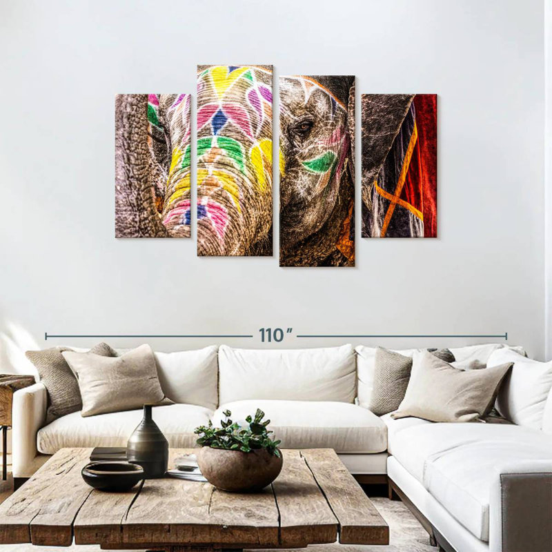 Colourful Indian Elephant, H 48 po x l 75 po