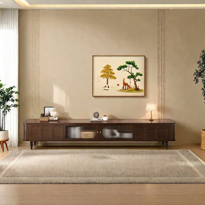 TV Stand with Glass Cabinet and Raised Legs