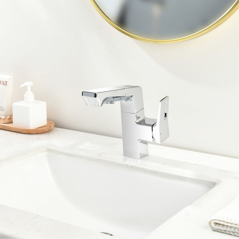 Robinet à DEL pour salle de bain avec bec rétractable à 2 vitesses, bec pivotant à 45 po et installation à un trou