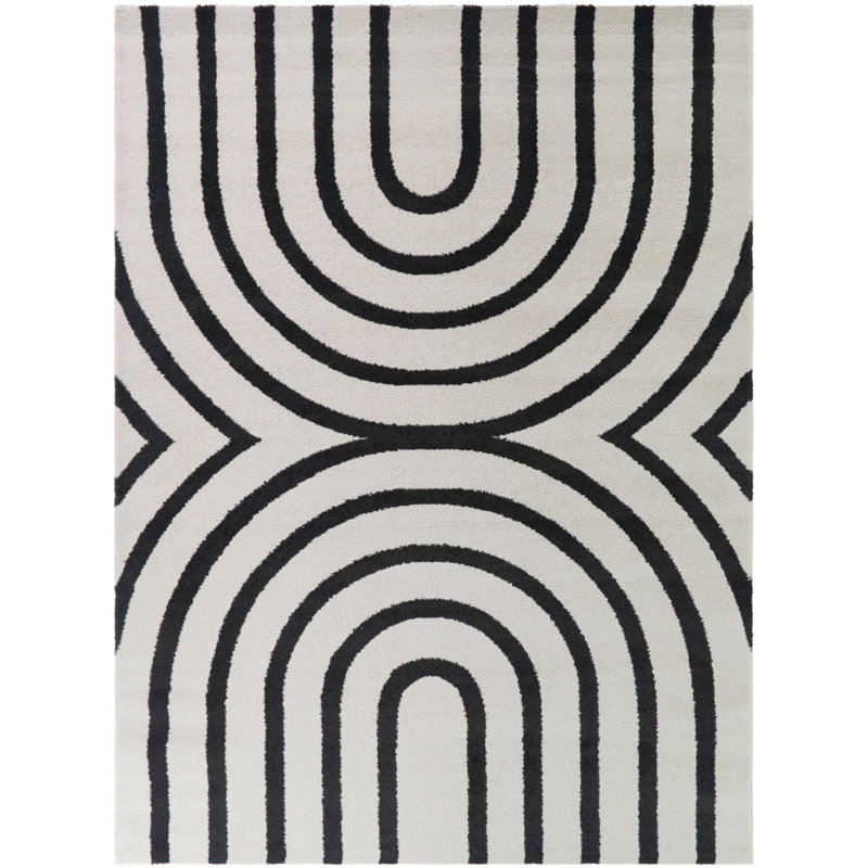 Lera Cream/Black Modern Arches Area Rug, 5'3" x 7'