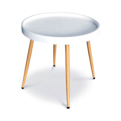Detachable Round Coffee Table, Modern Side Table with Removable Tray Top, Small Accent End Table for Living Room, Bedroom, Balcony, White