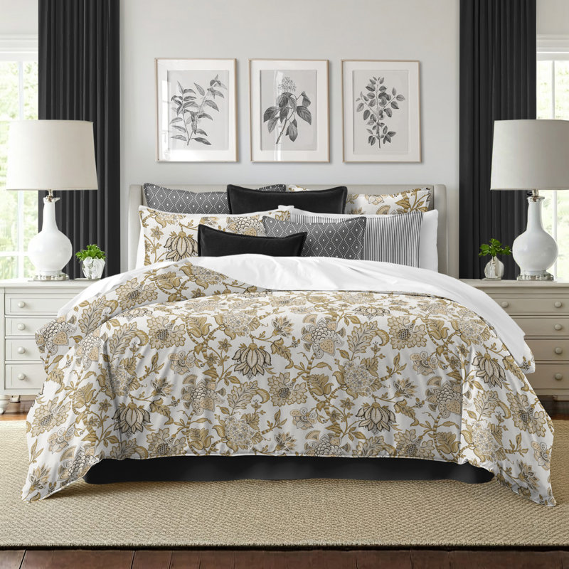 Bronte Gold Cotton Duvet Cover Set, Full Duvet Cover + 7 Additional Pieces