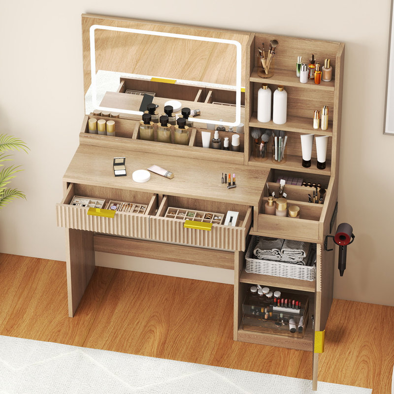 Coiffeuse 45,5 "avec miroir et lumières, Tanné