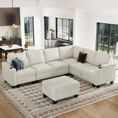 Januelle Chenille 103.8'' L-Shaped Storage Sofa Livingroom Sectional Modular Couch With Ottoman