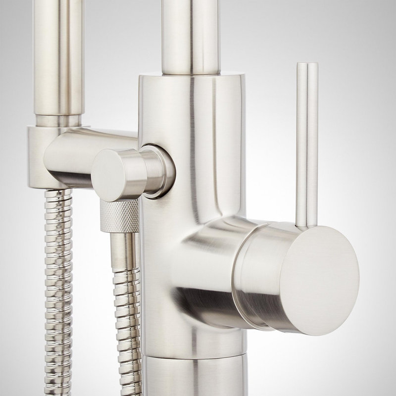 Lexia Floor Mounted Tub Filler Faucet and Valve, Brushed Nickel